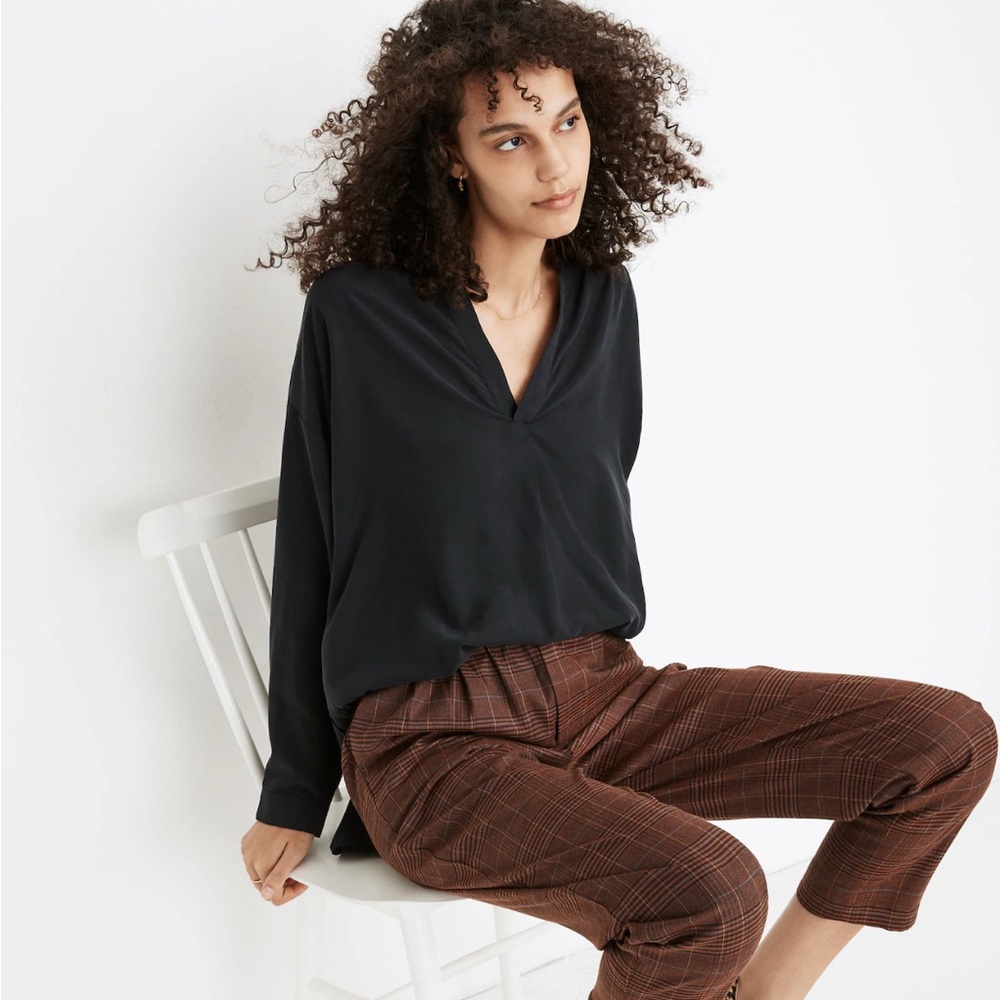 Madewell Sandwashed Popover Top - True Black